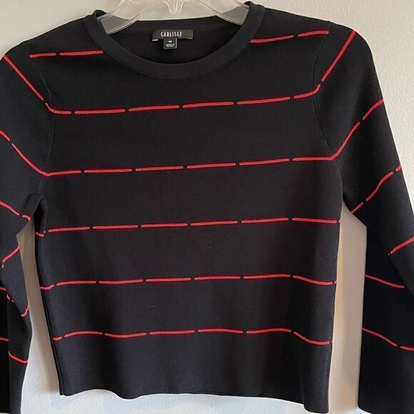 Carlisle Black Sweater with Red Stripes Size Medium - Picture 1 of 9